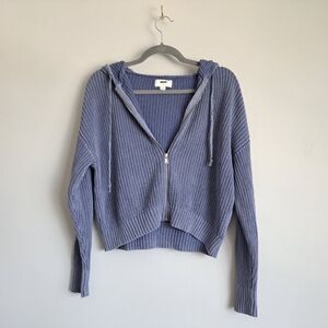 AERIE cropped zip-up blue knit sweater
